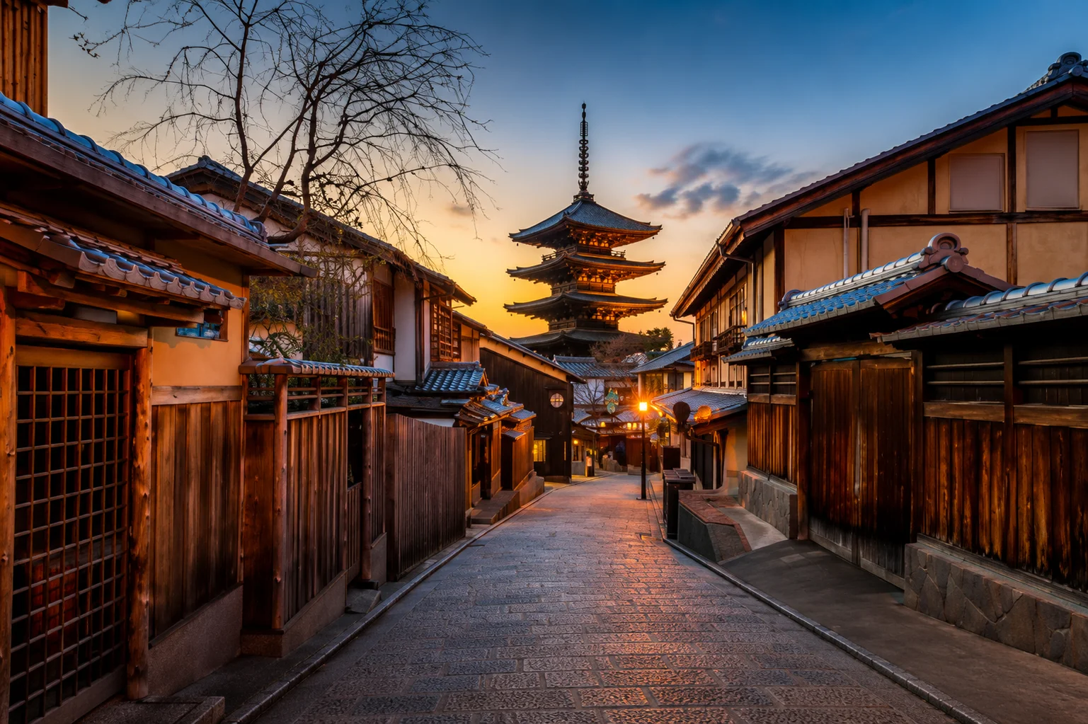 Traditional temple and cherry blossoms in Kyoto Japan