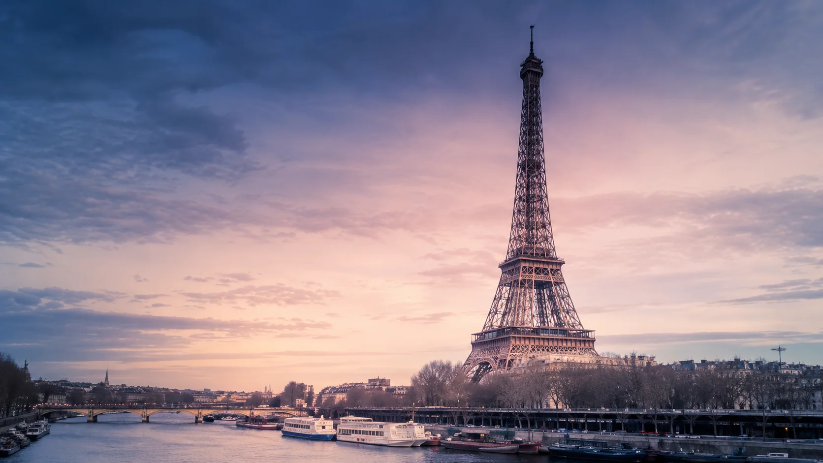 Paris city skyline with Eiffel Tower and river view