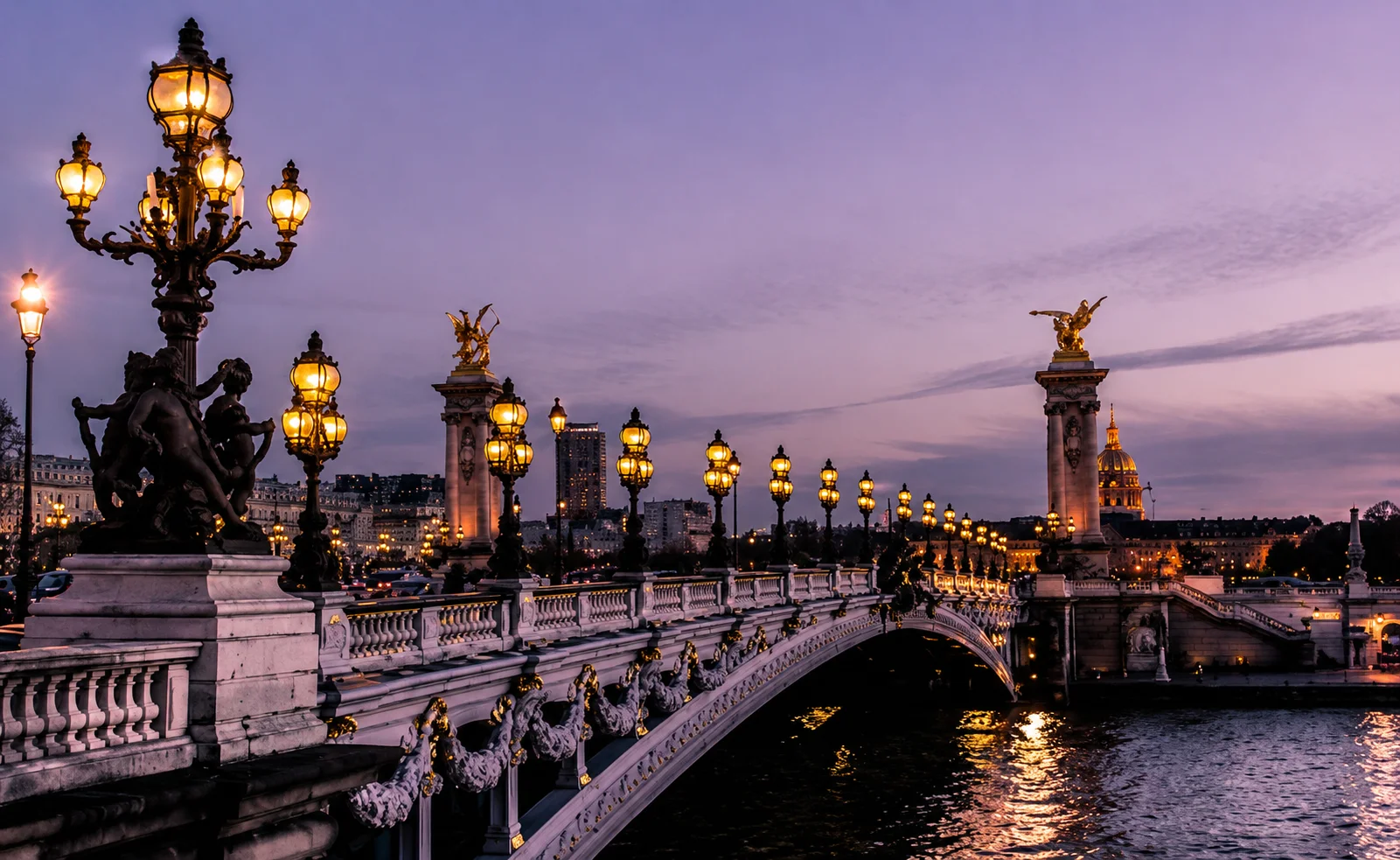 Romantic evening view of Paris and Eiffel Tower
